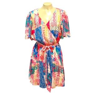 Flying Tomato Blue and Pink Wrap Mini Dress